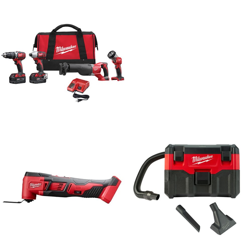 Milwaukee 2696-24 M18 4-Tool Combo Kit W/ FREE 2626-20 M18 Multi Tool & Vacuum