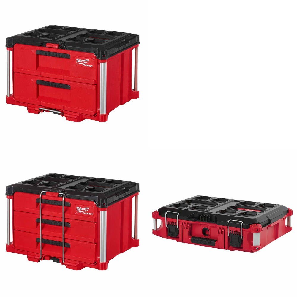 Milwaukee 2-Drawer Tool Box Kit W/ 3-Drawer Tool Box and FREE PACKOUT Tool Box