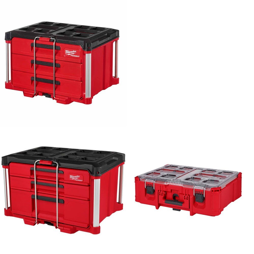 Milwaukee 3-Drawer Tool Box Kit W/ Multi-Depth 3-Drawer Box and FREE Deep Organizer