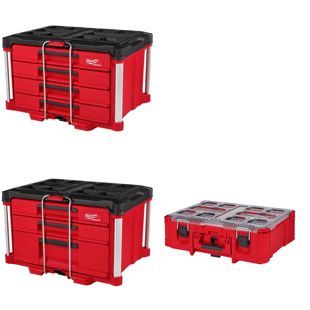 Milwaukee 4-Drawer Tool Box Kit W/ 3-Drawer Tool Box and FREE Deep Organizer