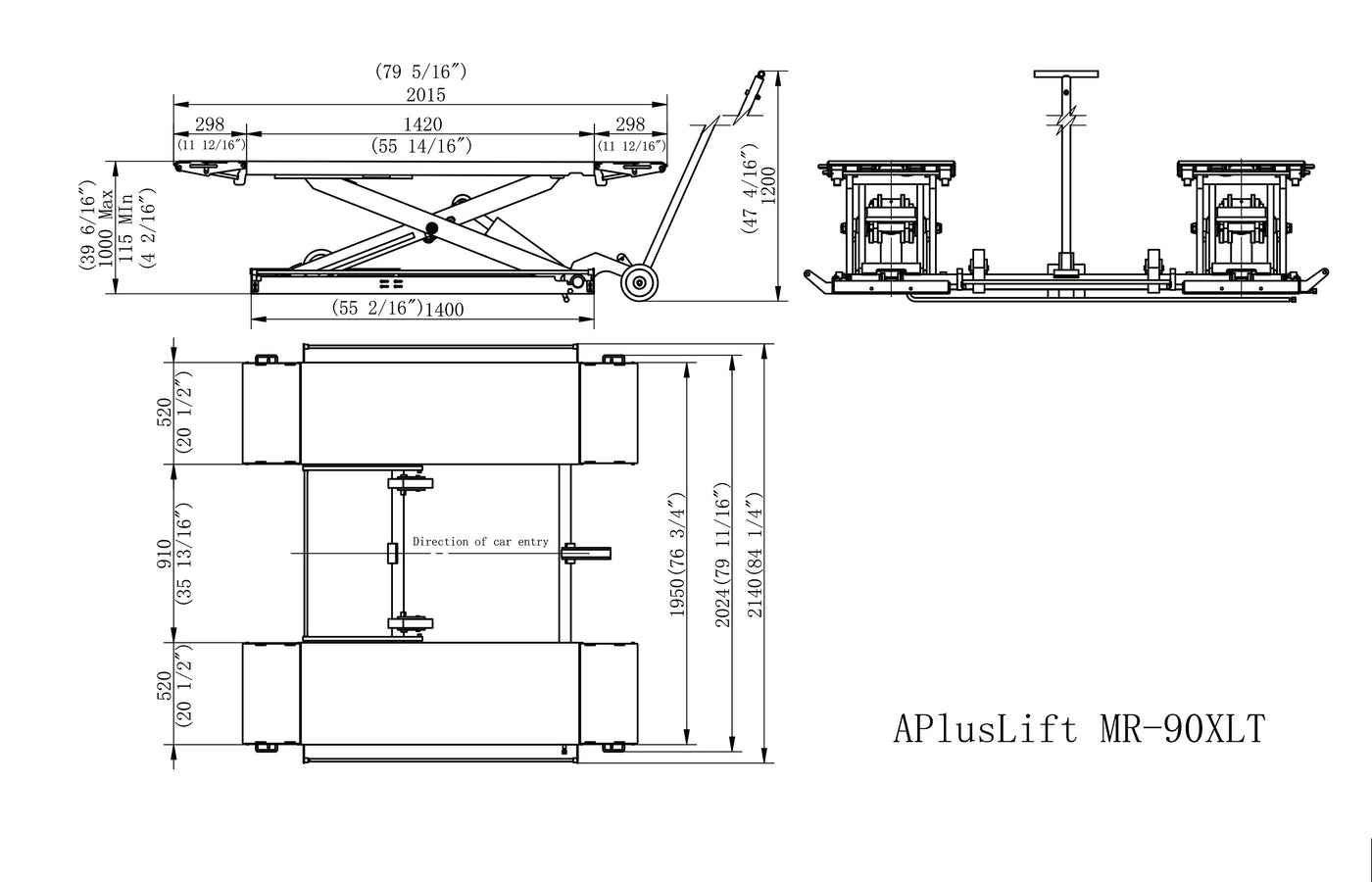 APlusLift 9,000LB Mid-Rise Scissor Lift, Electric Release SL-MR90XLT
