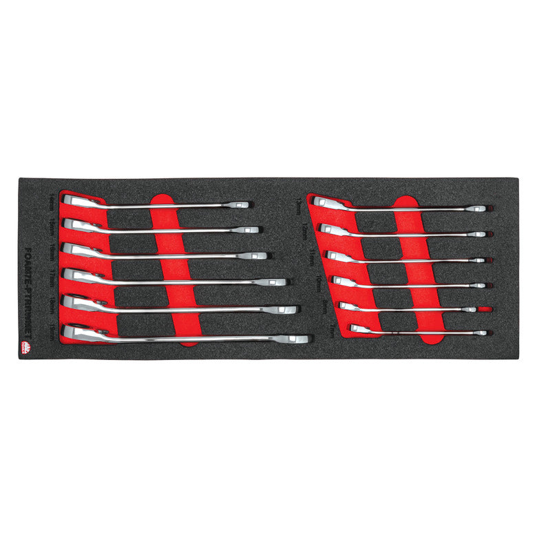 12-PC. Metric Reversible Ratcheting Wrench Foam Set
