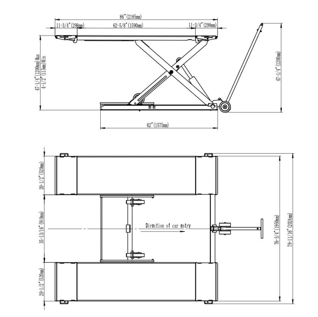 Stratus Extra Wide & Tall 9k lbs Scissor Car Lift, SAE-MS9000XT