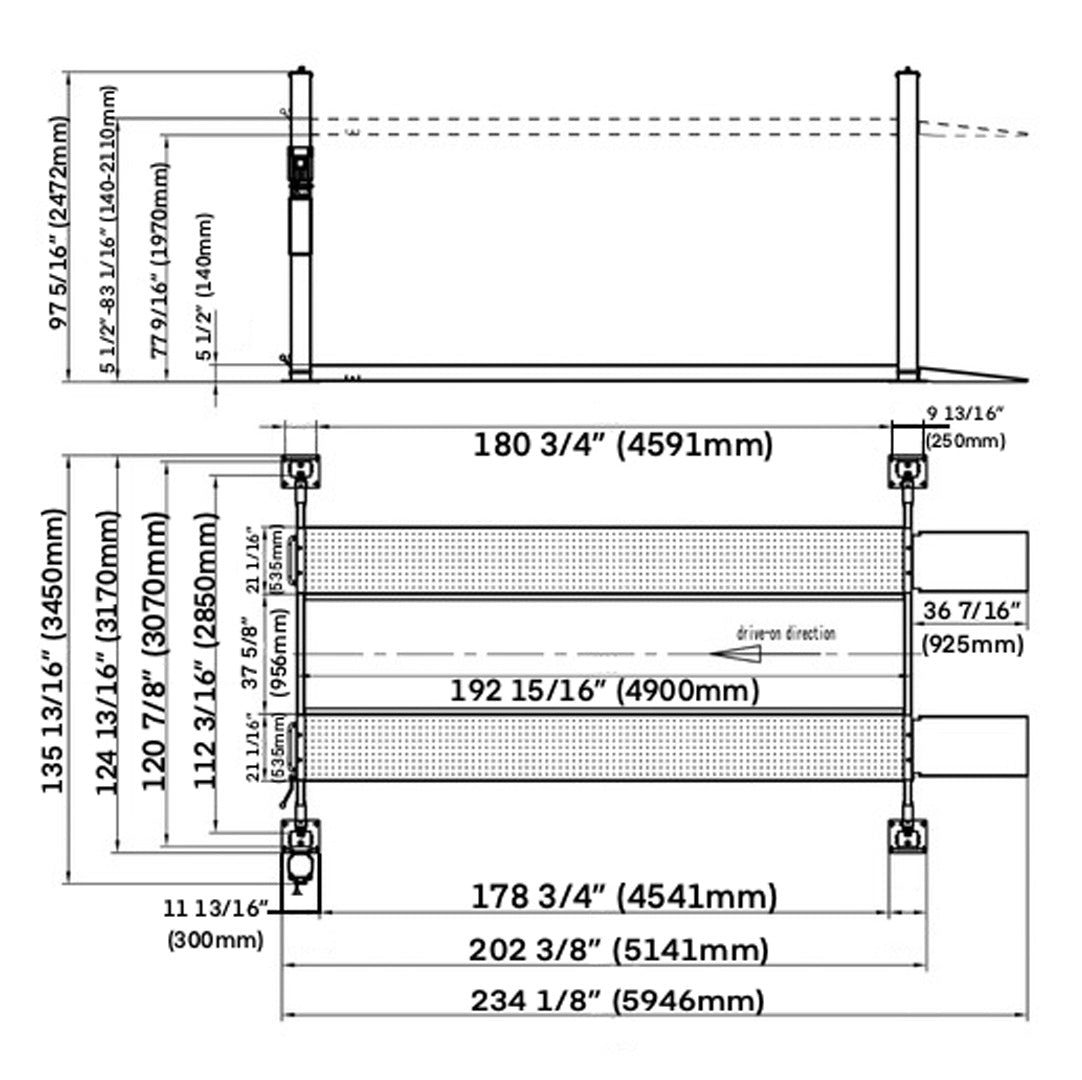 Stratus 4-Post 10k lbs Manual Release Car/Storage Lift SAE-P410