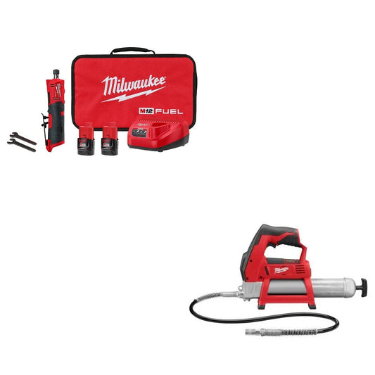 Milwaukee 2486-22 M12 Straight Die Grinder Kit W/ FREE 2446-20 Grease Gun