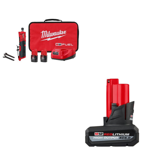 Milwaukee 2486-22 M12 Straight Die Grinder Kit W/ FREE 48-11-2450 XC5.0 Battery