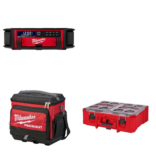 Milwaukee 2950-20 Radio + Charger Kit W/ 48-22-8302 Cooler and FREE 48-22-8432 Organizer