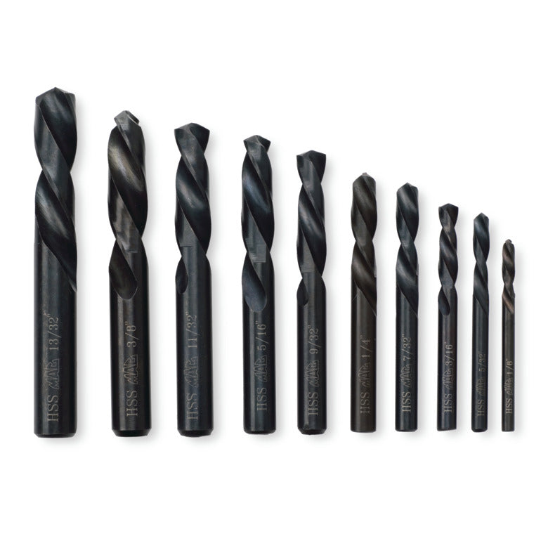 10-PC. Left-Hand High-Speed Steel Drill Bit Set