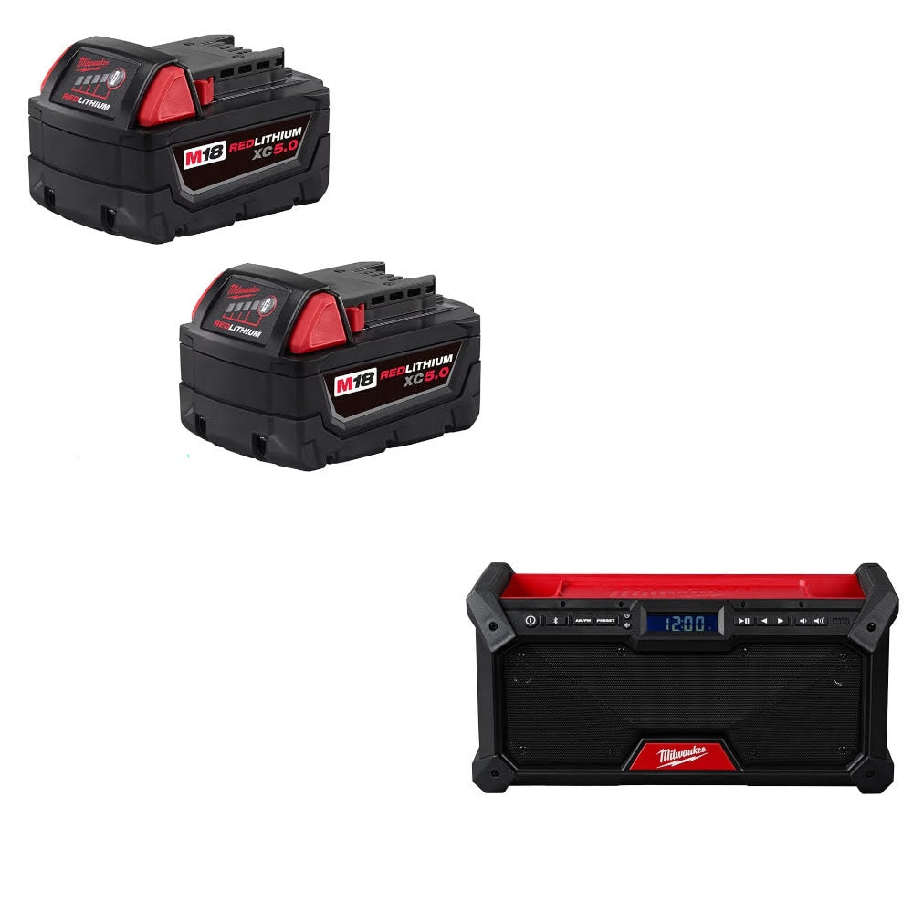 Milwaukee 48-11-1852 M18 XC5.0 Battery-2 Pack W/ FREE 2952-20 M18 Jobsite Radio