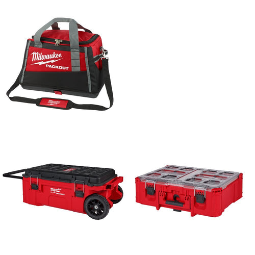 Milwaukee 20" PACKOUT Tool Bag Kit W/ Rolling Tool Chest and FREE Deep Organizer