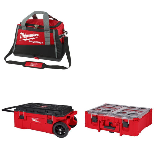 Milwaukee 20" PACKOUT Tool Bag Kit W/ Rolling Tool Chest and FREE Deep Organizer