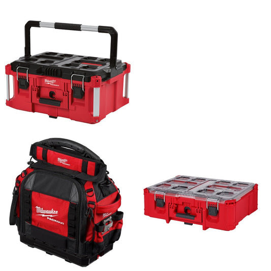 Milwaukee PACKOUT Large Tool Box Kit W/ 15" Tool Bag and FREE Deep Organizer