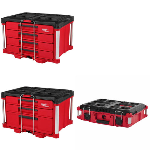 Milwaukee 4-Drawer Tool Box Kit W/ 3-Drawer Tool Box and FREE PACKOUT Tool Box