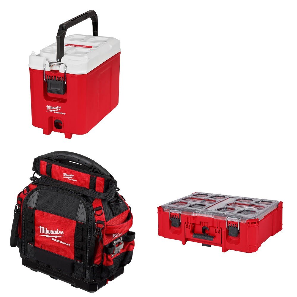 Milwaukee PACKOUT 16QT Cooler Kit W/ 15" Tool Bag and FREE Deep Organizer