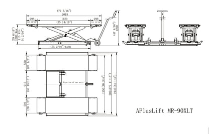 APlusLift 9,000LB Mid-Rise Scissor Lift, Electric Release SL-MR90XLT