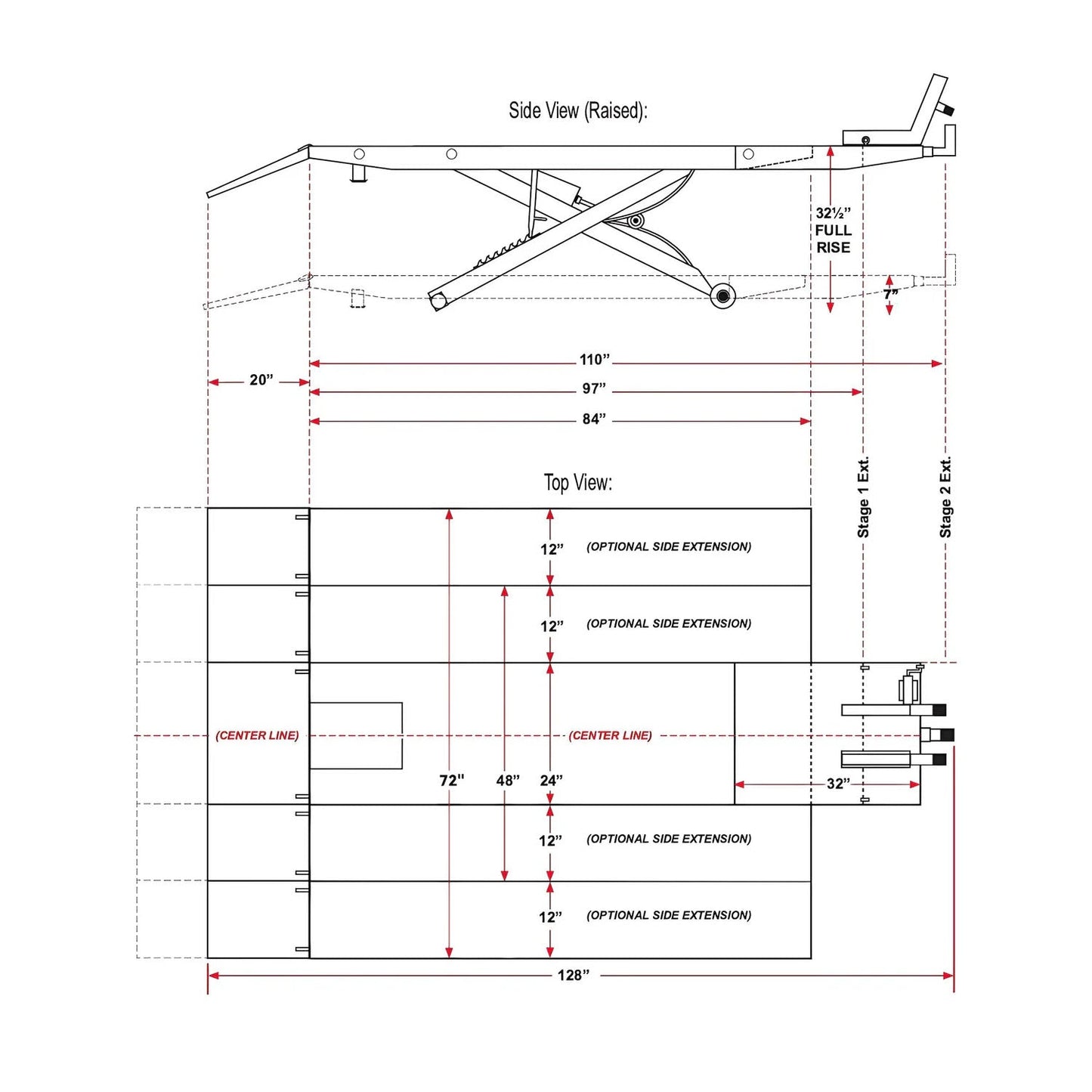 APlusLift 48" Wide 1500 lb Air Operated Lift Table for Motorcycles, ATV, #MT1500X
