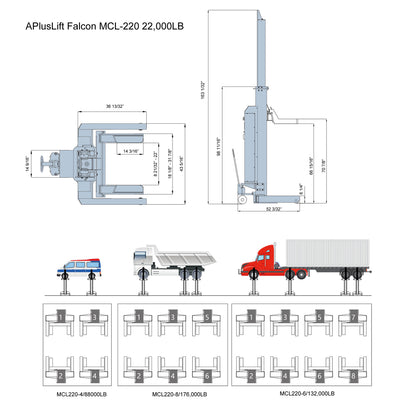 APlusLift Falcon 2200lb Mobile Column Lift #MCL-220