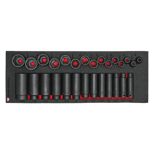 28-PC. 1/2" Drive SAE Standard/Deep Impact Socket Foam Set
