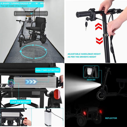MotoTec Folding Mobility Electric Trike 48v 700w Dual Motor Lithium Black