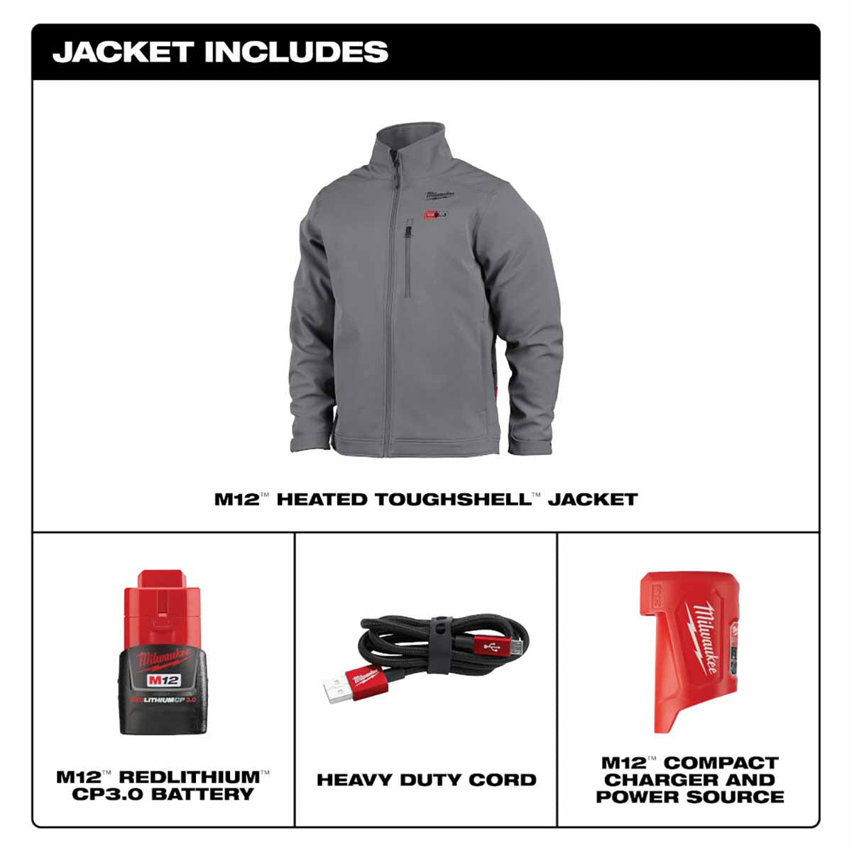Milwaukee 204G-21 M12 Heated ToughShell Jacket Kit - Last Generation (Gray)
