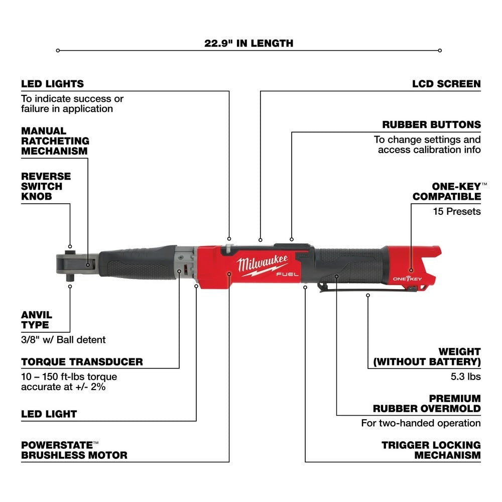 Milwaukee 2465-20 M12 FUEL 3/8" Digital Torque Wrench w/ ONE-KEY Bare Tool