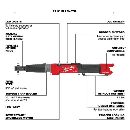Milwaukee 2465-20 M12 FUEL 3/8" Digital Torque Wrench w/ ONE-KEY Bare Tool