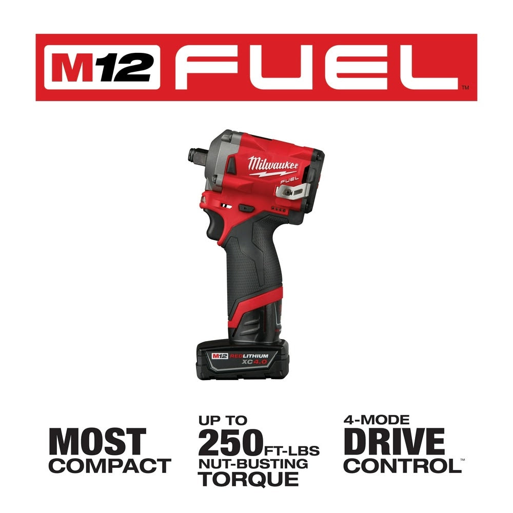 Milwaukee 2555-22 M12 FUEL Stubby 1/2" Impact Wrench Kit