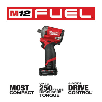 Milwaukee 2555-22 M12 FUEL Stubby 1/2" Impact Wrench Kit