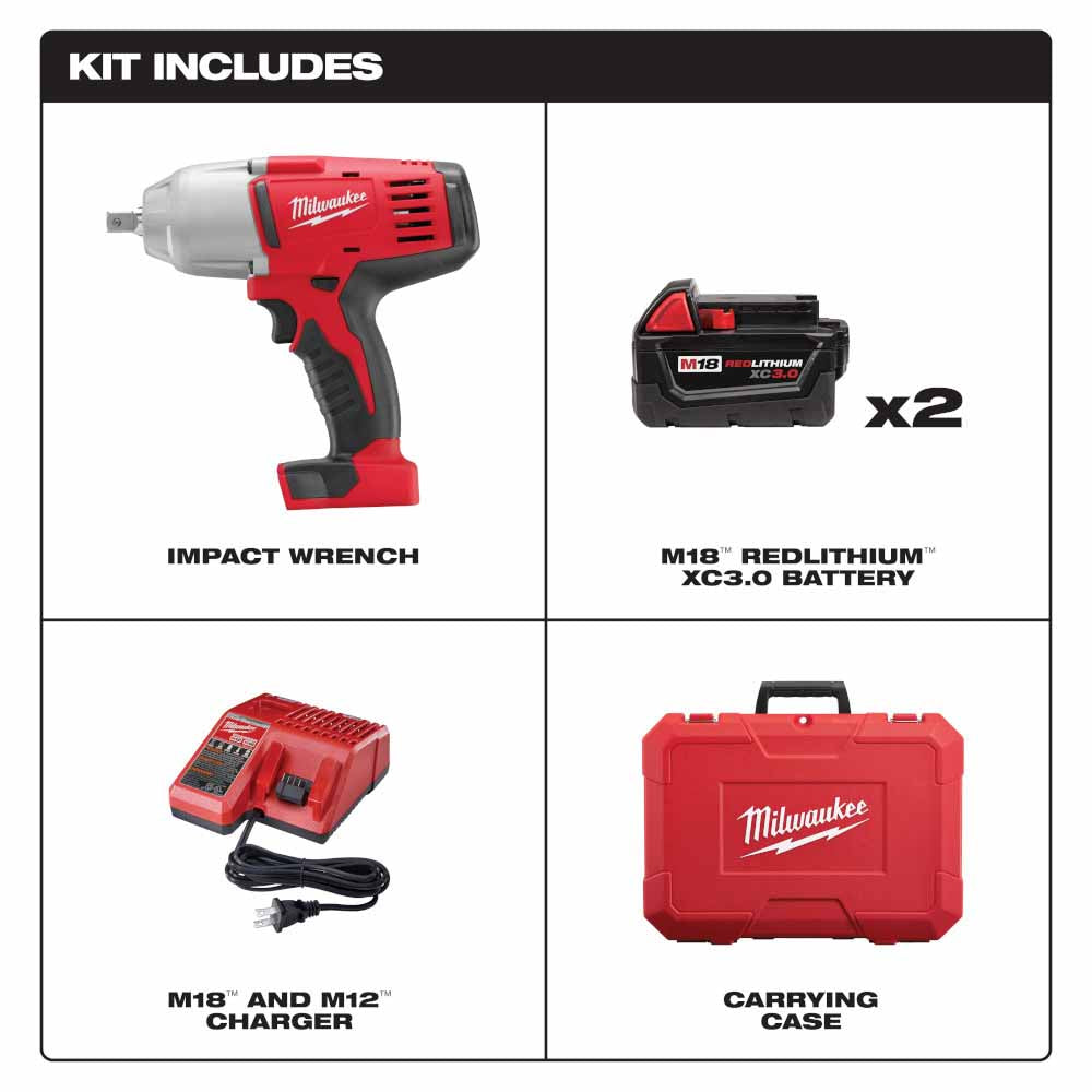 Milwaukee 2662-22 M18 1/2" High Torque Impact Wrench with Pin Detent Kit