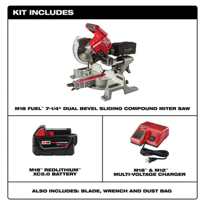 Milwaukee  2733-21 M18 FUEL 7-1/4" Dual Bevel Sliding Compound Miter Saw Kit