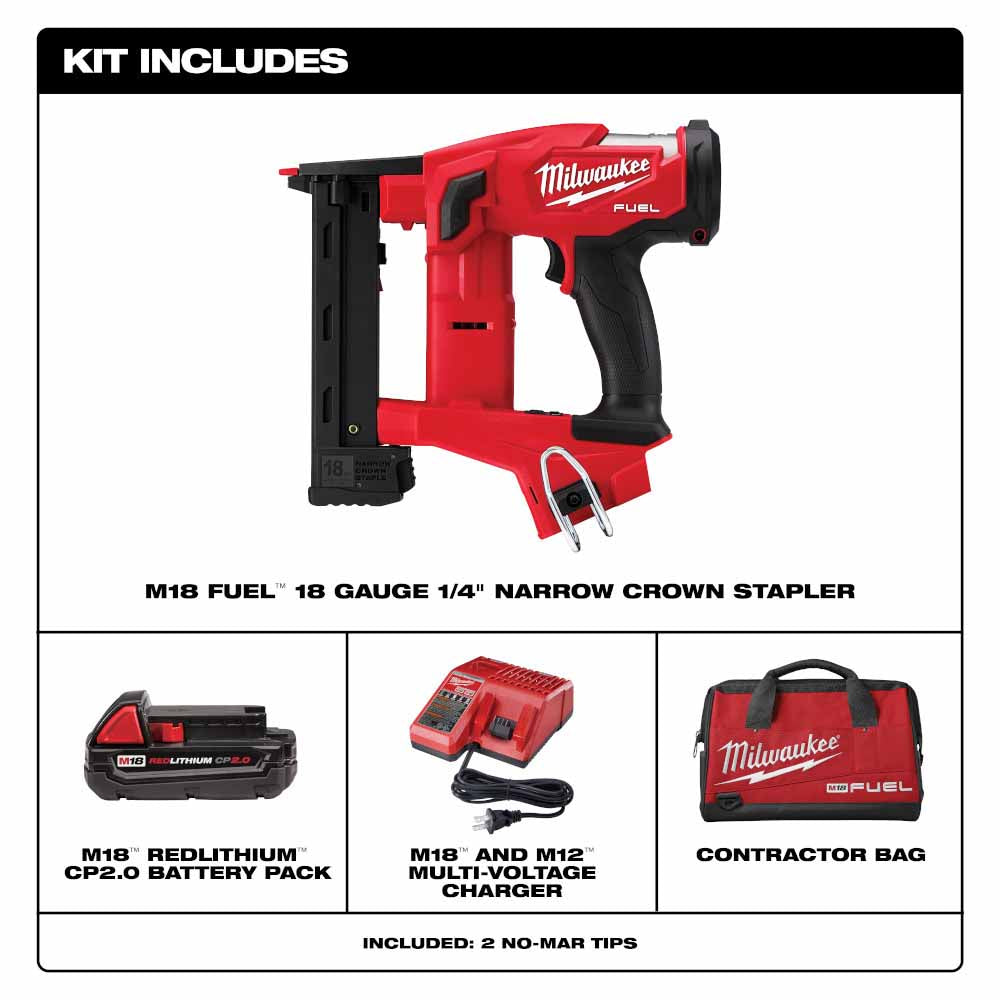 Milwaukee 2749-21CT M18 FUEL 18GA 1/4" NARROW CROWN STAPLER- 1 Battery CP2.0 Kit