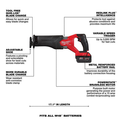 Milwaukee  2821-21 M18 FUEL™ SAWZALL® Recip Saw - 1 Battery XC5.0 Kit