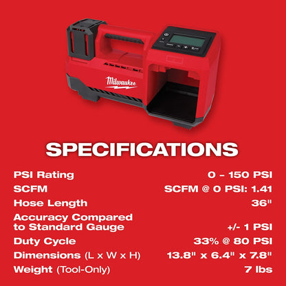 Milwaukee 2848-20 M18 Compact Tire Inflator, Tool Only