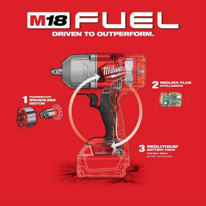 Milwaukee 2862-20 M18 FUEL ONE-KEY High Torque Impact Wrench 1/2" Pin Detent Bare