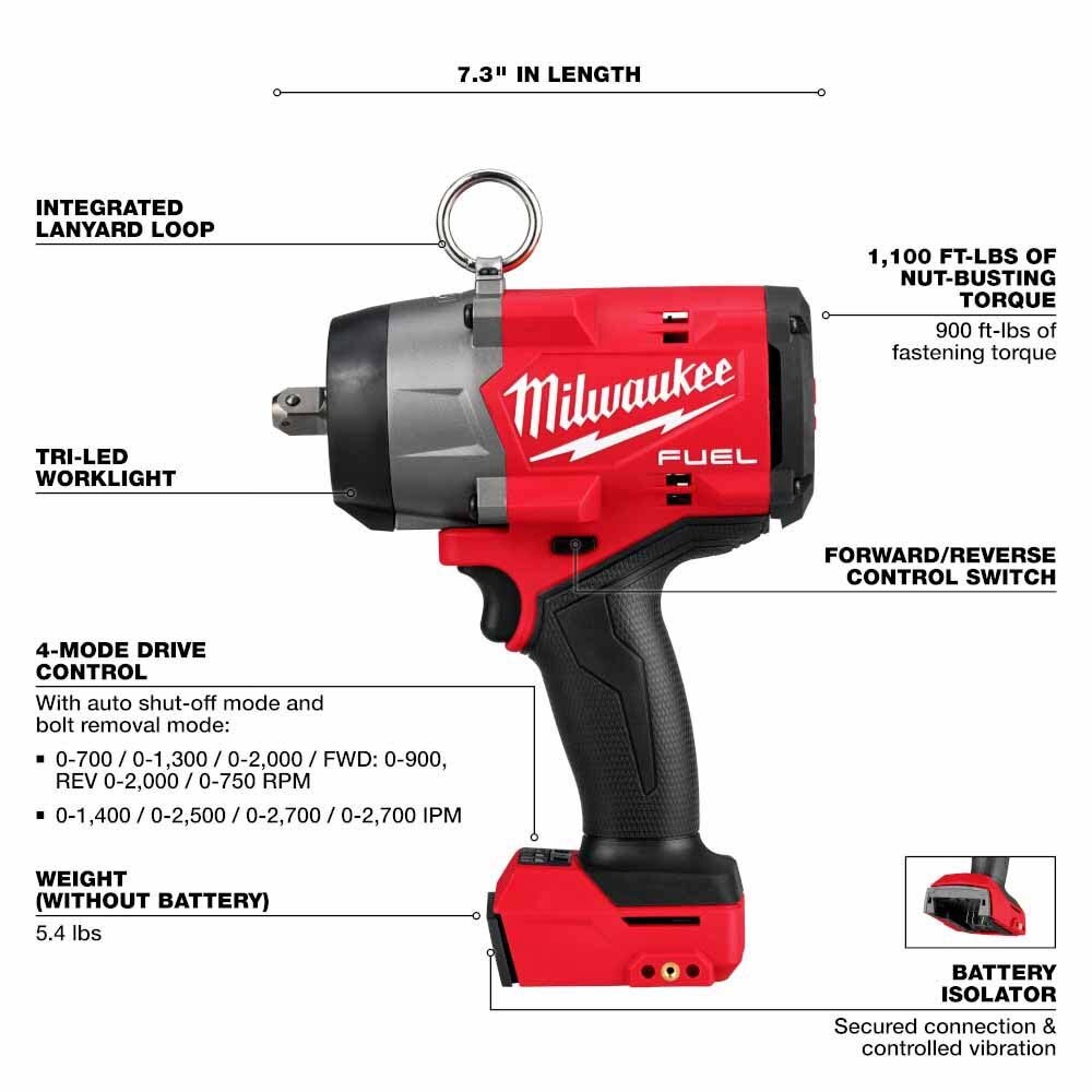 Milwaukee 2966-20 M18 FUEL 1/2" High Torque Impact Wrench w/ Pin Detent