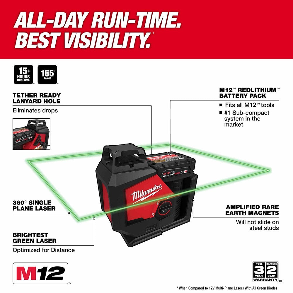 Milwaukee 3631-20 M12 Green Single Plane Laser