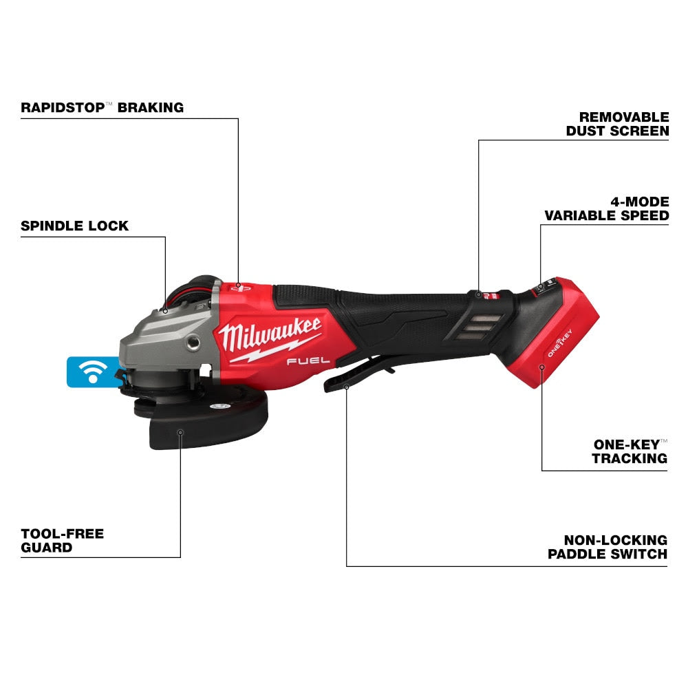 Milwaukee 3672-20 M18 FUEL 4-1/2"-6" Variable Speed Braking Grinder, Paddle Switch w/ ONE-KEY
