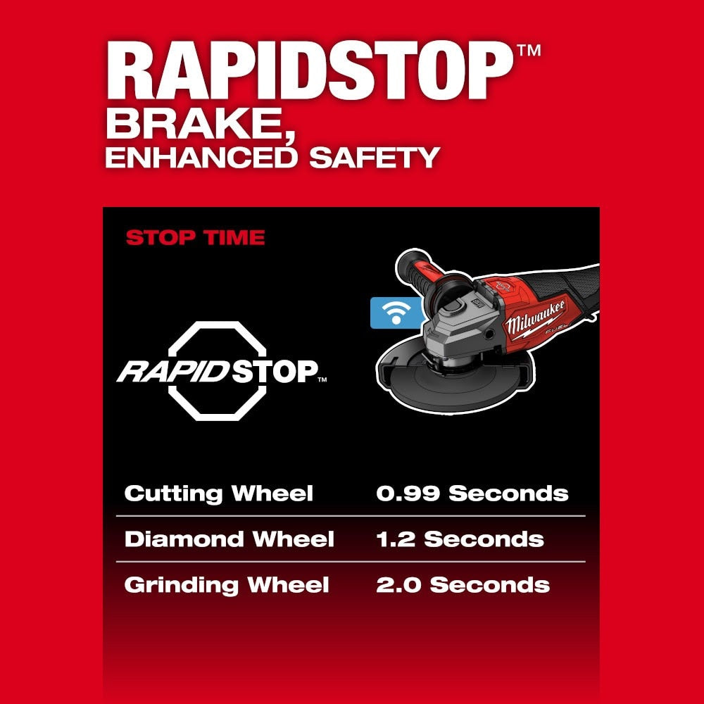 Milwaukee 3672-20 M18 FUEL 4-1/2"-6" Variable Speed Braking Grinder, Paddle Switch w/ ONE-KEY