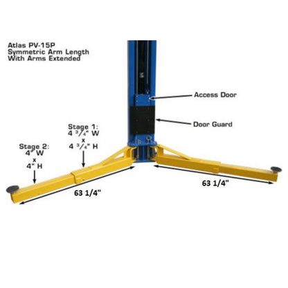 Atlas® PV15PX Adj Height Symmetric 2 Post Lift 15,000 lbs #ATEXH-PV15PX-FPD