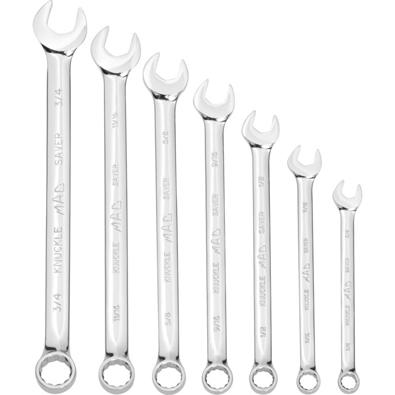 7-PC. SAE Knuckle Saver Combination Wrench Set - 12-PT.
