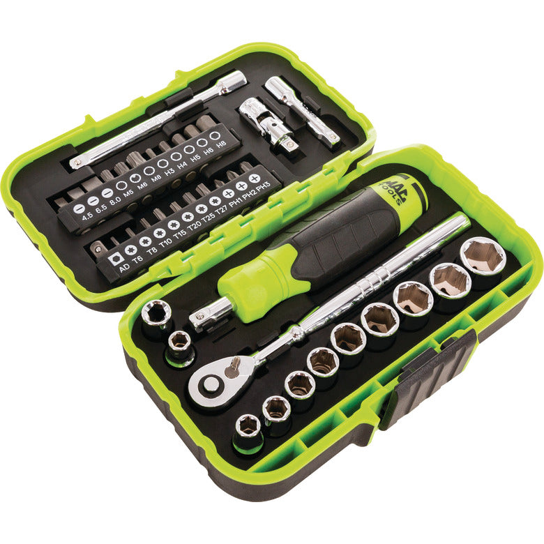 38-PC. 1/4" Drive SAE Precision Torque Micro Set - Hi-Vis Green