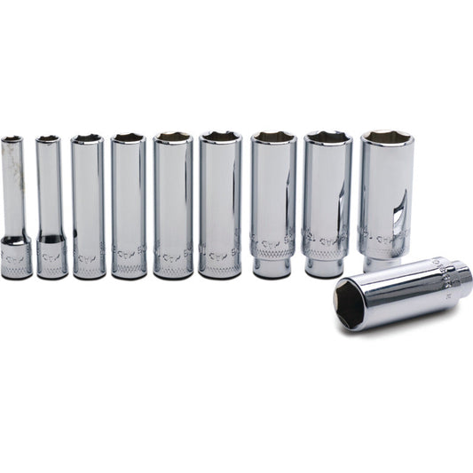 10-PC. 1/4" Drive Metric Deep Socket Set - 6-PT.