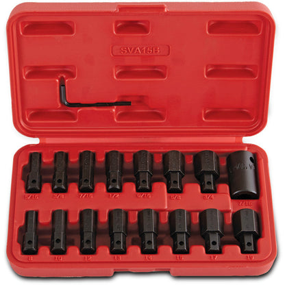 15-PC. 1/2” Drive SAE and Metric Impact Hex Insert and Driver Set