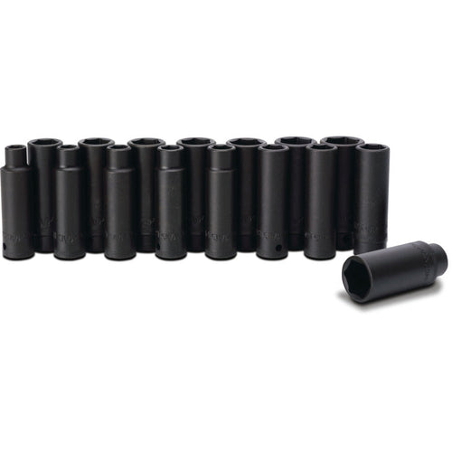 16-PC. 1/2" Drive Metric Deep Impact Socket Set - 6-PT.
