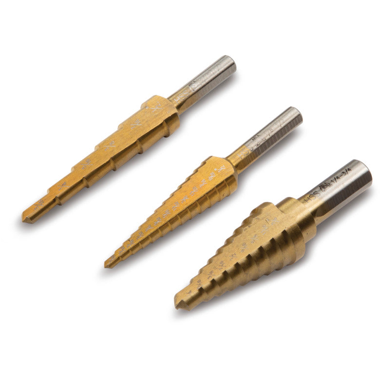 3-PC. Titanium-Nitride Coated Step Drill Set