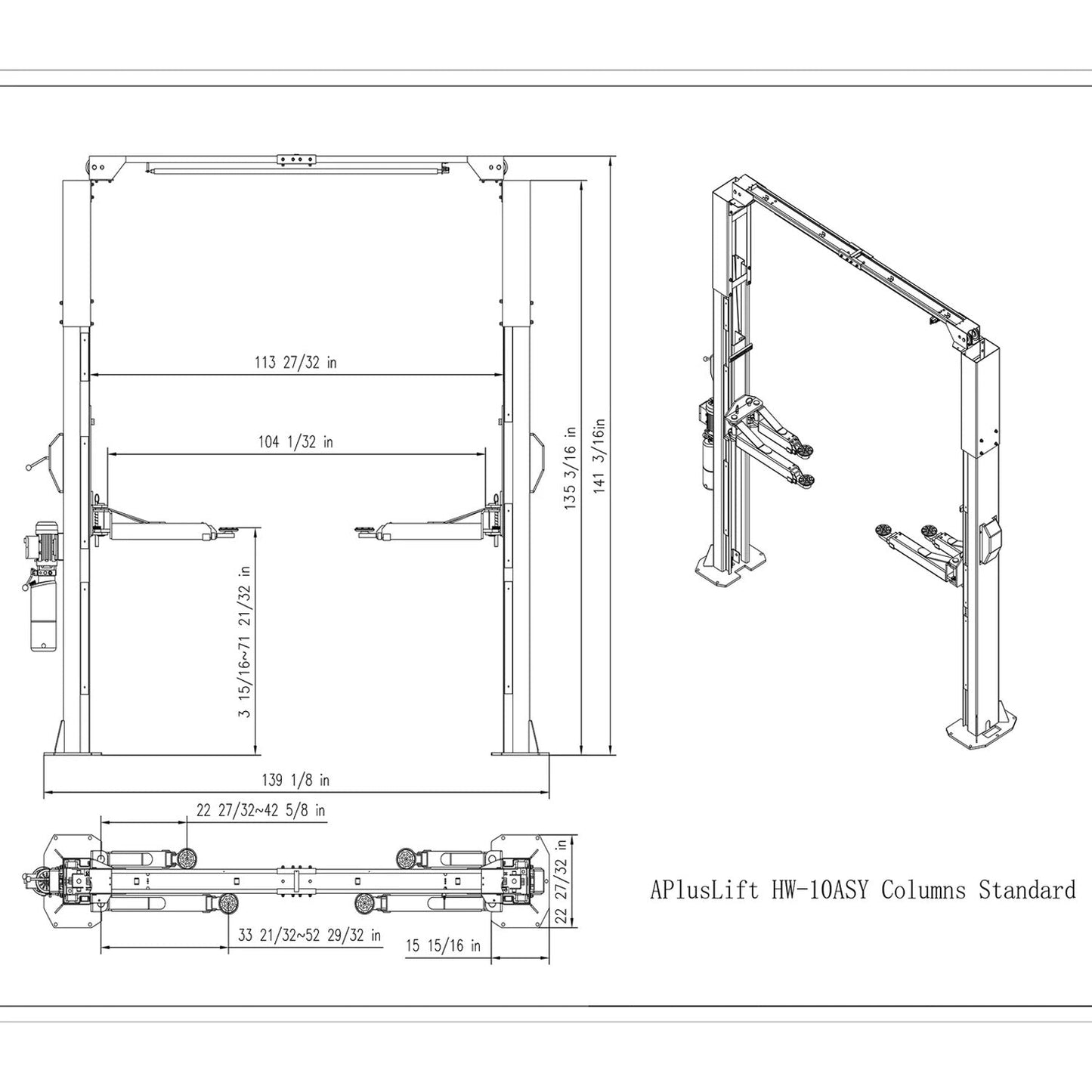 APlusLift 10,000LB 2-Post Overhead Symmetrical, Asymmetrical Single Release Car Lift #HW-10ASY