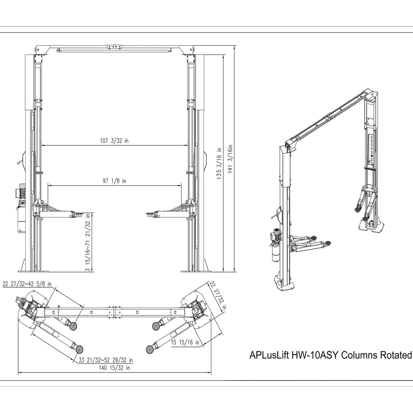 APlusLift 10,000LB 2-Post Overhead Symmetrical, Asymmetrical Single Release Car Lift #HW-10ASY