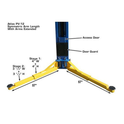Atlas® PV12PX Adj Height Ex-Wide/Ex-Tall 2 Post Lift 12k lbs ATEXH-PV12PX-FPD