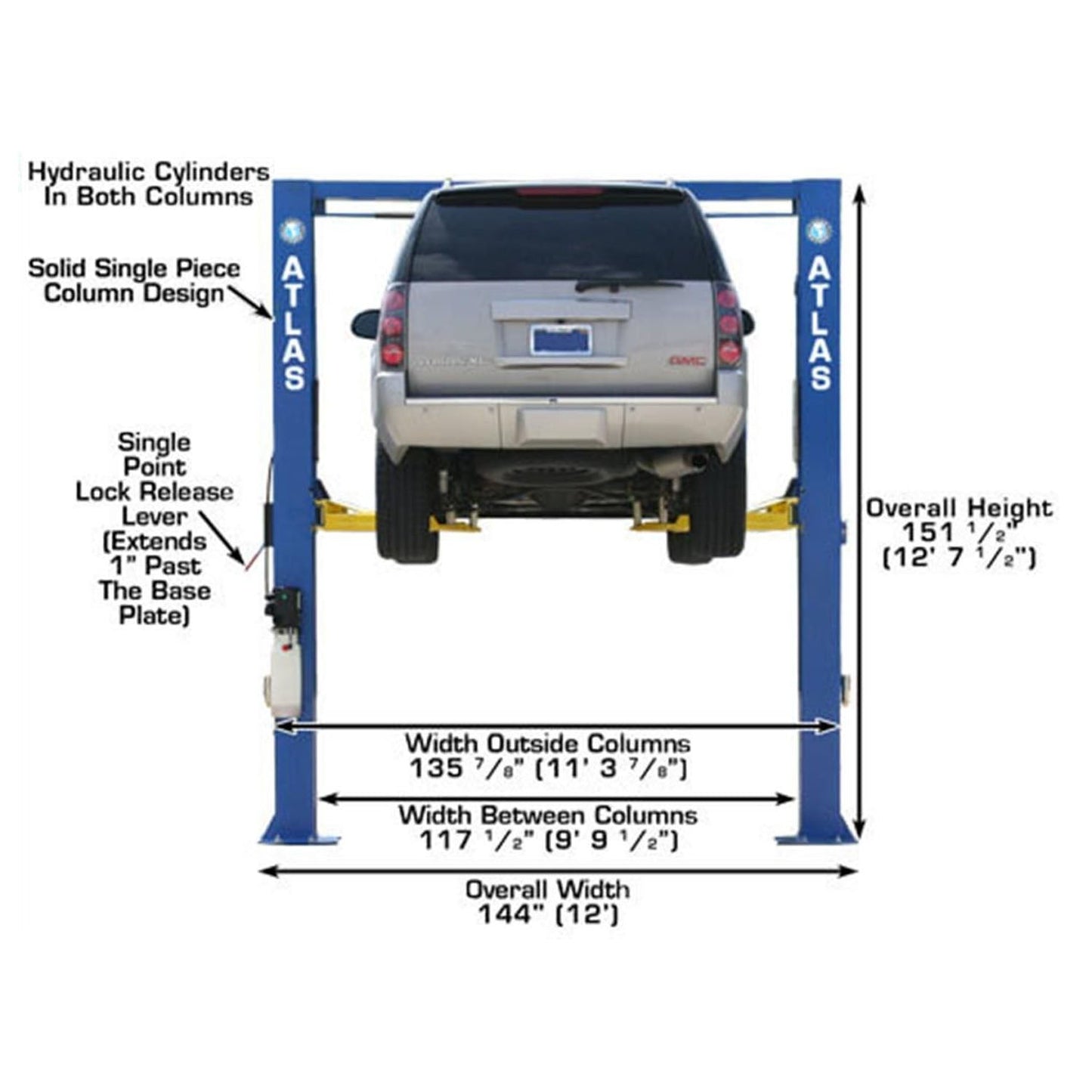 Atlas® OHX10000X Commercial Grade Extra Tall 2-Post Lift 10,000 lb #ATEATTD-OHX10000X-FPD