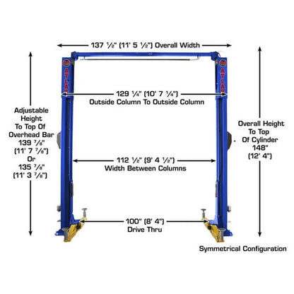 Atlas® Platinum PVL-10 ALI Certified Adj Height 2 Post Lift 10k lbs #ATEAP-PVL10-FPD